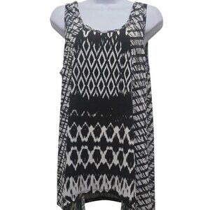 Karen Kane Geo Print Asymmetrical Sleeveless Lined Blouse Top Size M
